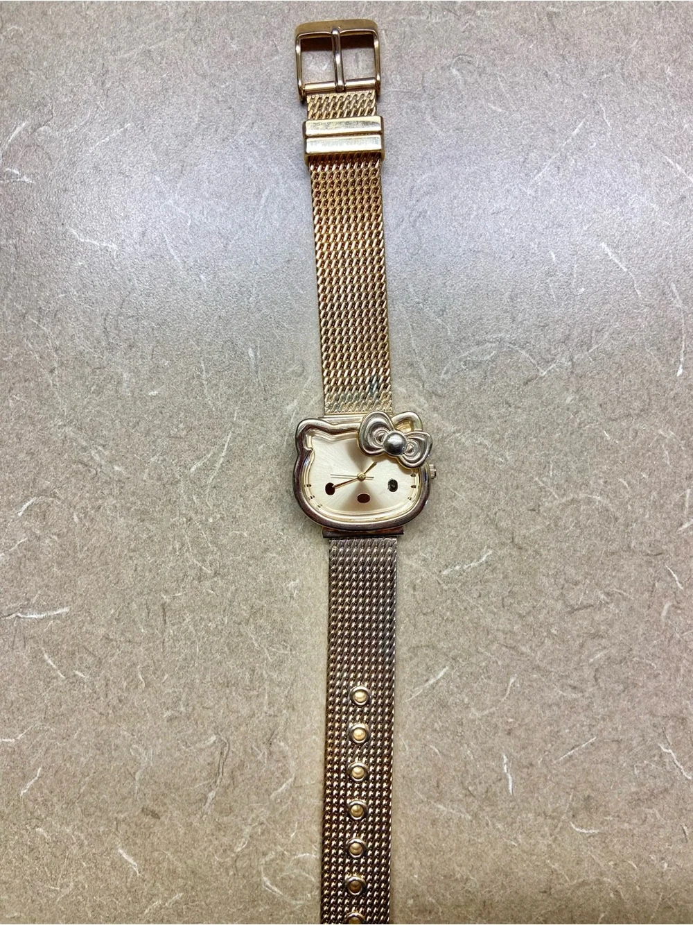 Sanrio Hello Kitty Gold Tone Mesh Bracelet Watch